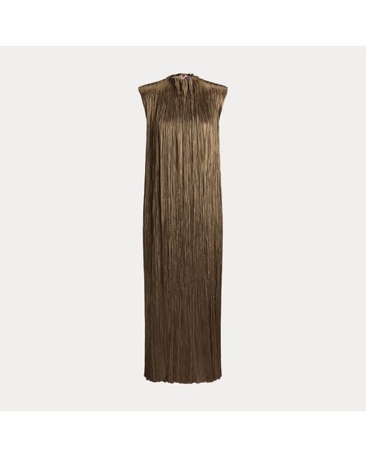 Ralph Lauren Brown Virna Pleated Lamé Cocktail Dress