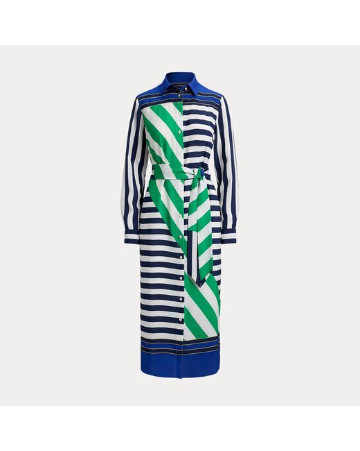 Ralph Lauren Green Striped Crepe Shirtdress