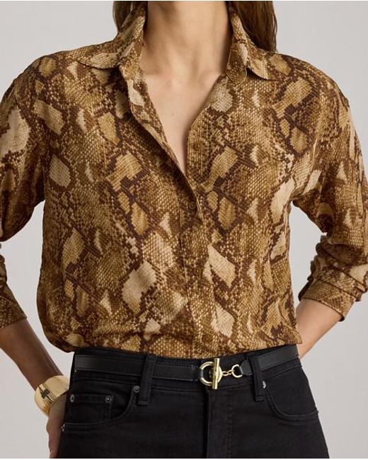 Ralph Lauren Relaxed Fit Overhemd Met Pythonprint in het Brown