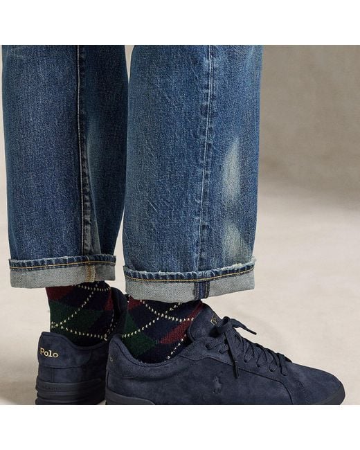 Polo Ralph Lauren Blue Heritage Court Ii Logo-debossed Suede Sneakers for men
