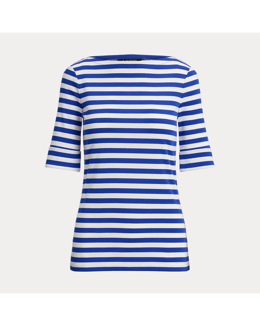 Ralph Lauren Blue Striped Stretch Cotton Boatneck T-Shirt