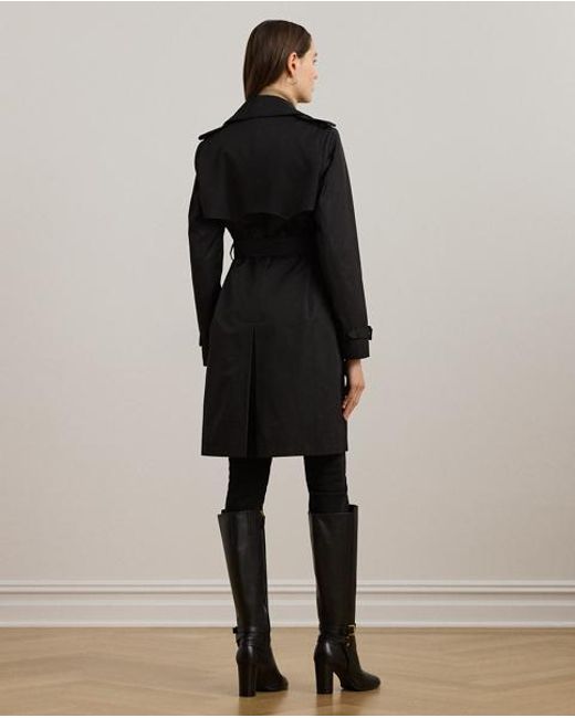 Ralph Lauren Black Zweireihiger Trenchcoat Mit Baumwolle