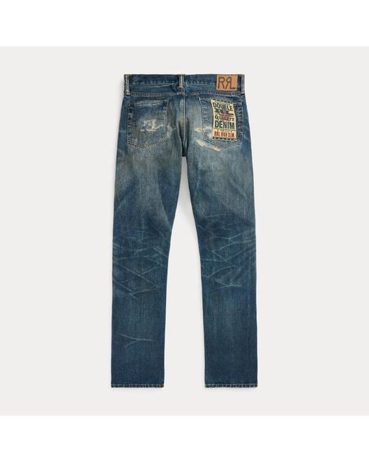 RRL Blue High Slim Brannon Distressed Jean for men