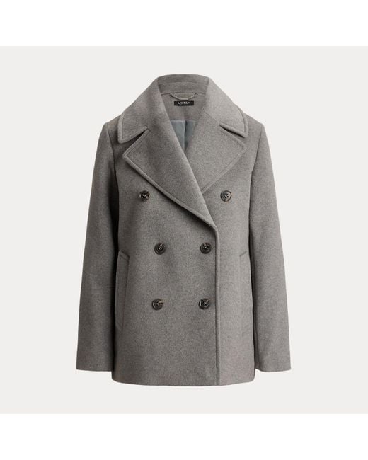 Ralph Lauren Gray Zweireihiger Mantel Mit Oversize-Kragen