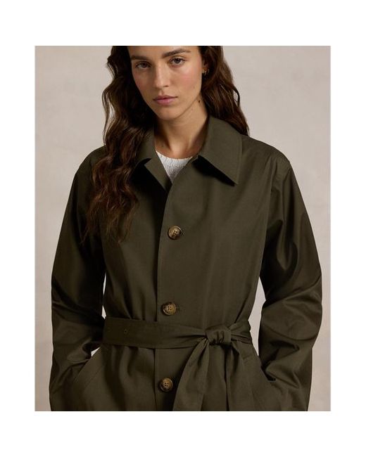 Polo Ralph Lauren Green Water-resistant Twill Long Car Coat