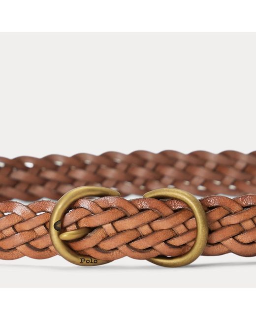 Polo Ralph Lauren Brown Braided Vachetta Leather Skinny Belt