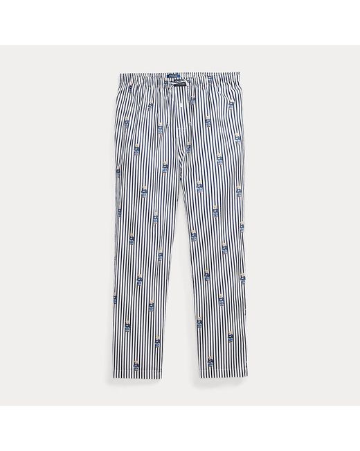 Polo Ralph Lauren Blue Polo Bear Striped Cotton Pyjama Trouser for men