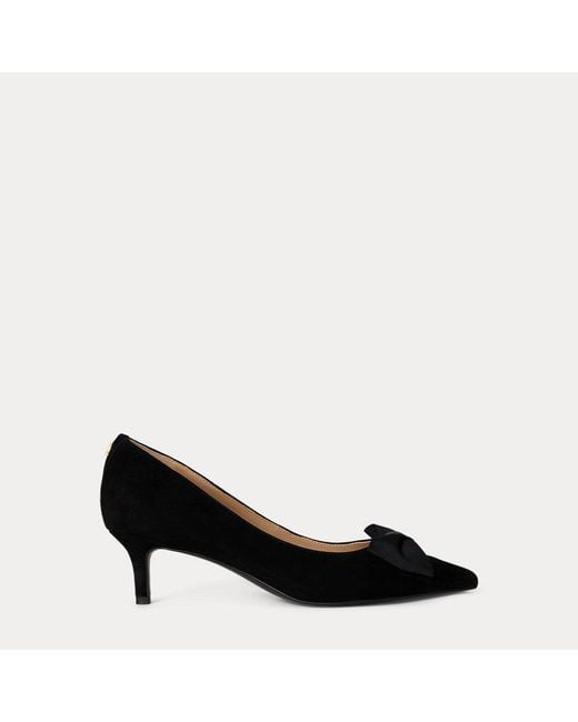 Ralph Lauren Black Adrienne Bow-Trim Suede Pump