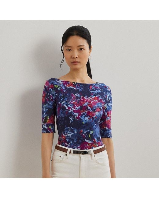 Ralph Lauren Blue Baumwoll-T-Shirt Mit U-Boot-Ausschnitt