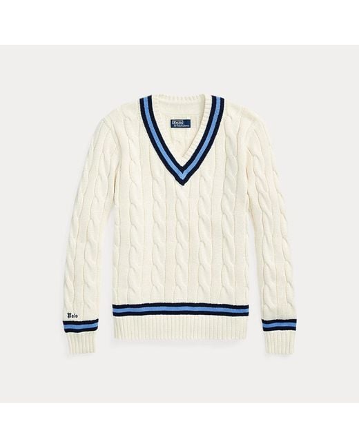 Polo Ralph Lauren White Cricket Cable-knit Cotton Jumper for men