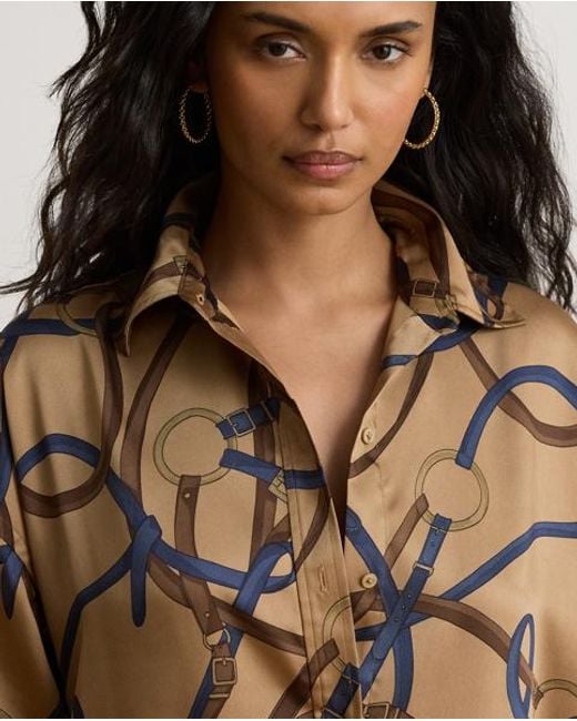Ralph Lauren Brown Belting-Print Twill Midi Shirtdress
