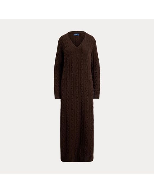 Polo Ralph Lauren Black Cable-Knit V-Neck Jumper Dress