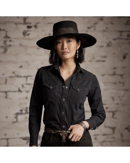 RRL Black Besticktes Westernhemd Aus Denim