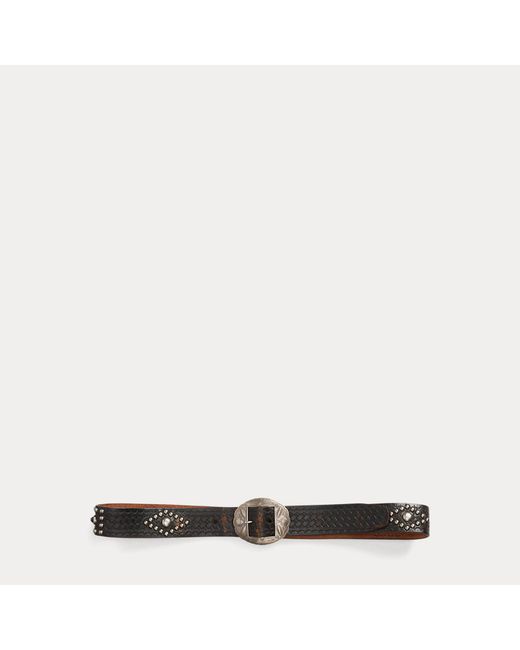 RRL Black Studded Leather Belt for men