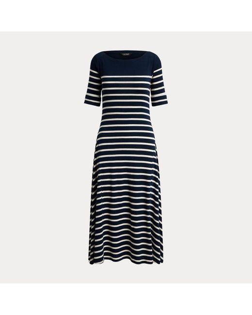 Ralph Lauren Blue Striped Cotton Rib-Knit Midi Dress