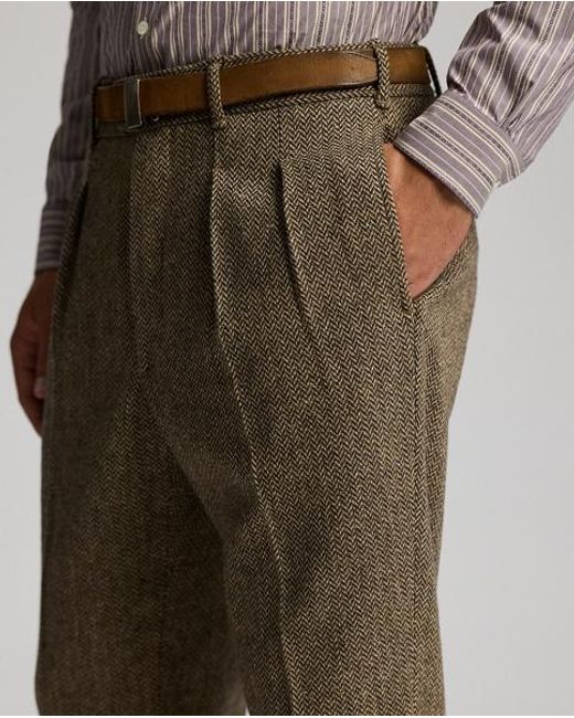 RRL Gray Slim Fit Pleated Herringbone Trouser for men