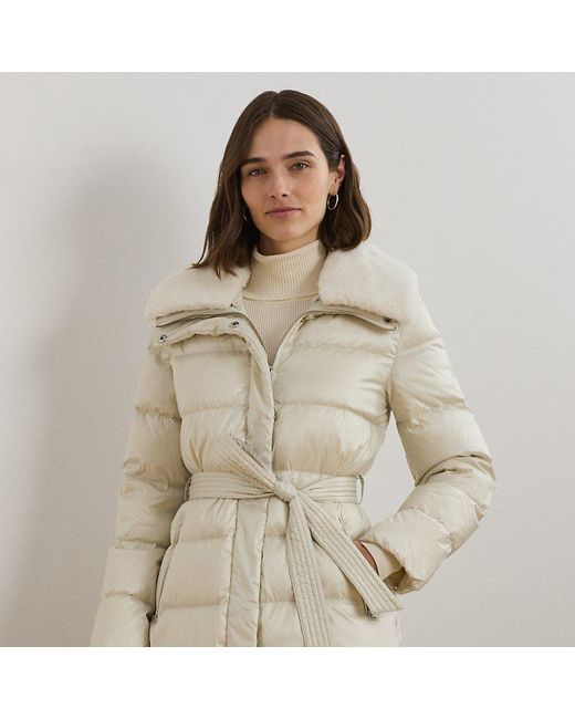 Ralph Lauren Natural Faux-shearling-trim Belted Down Coat