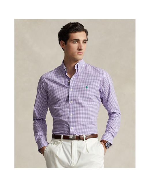 Polo Ralph Lauren Purple Custom Fit Gingham Stretch Poplin Shirt for men