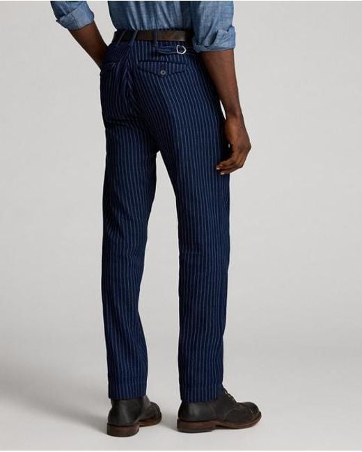RRL Engineer Fit Gestreepte Keperstof Broek in het Blue voor heren