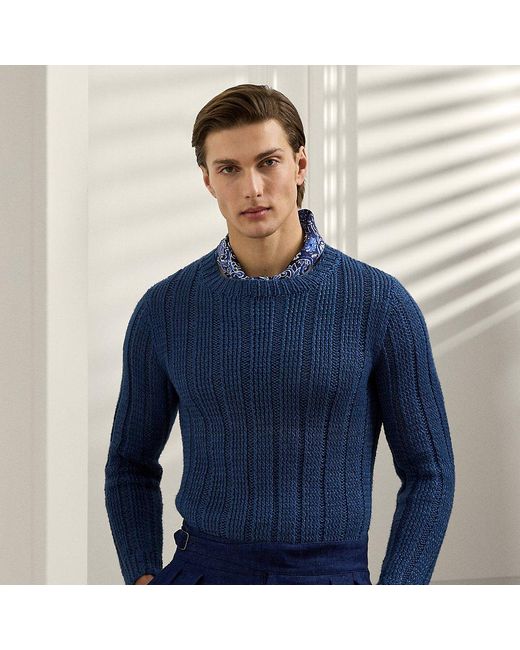 Ralph Lauren Purple Label Blue Rib-knit Silk-linen Jumper for men