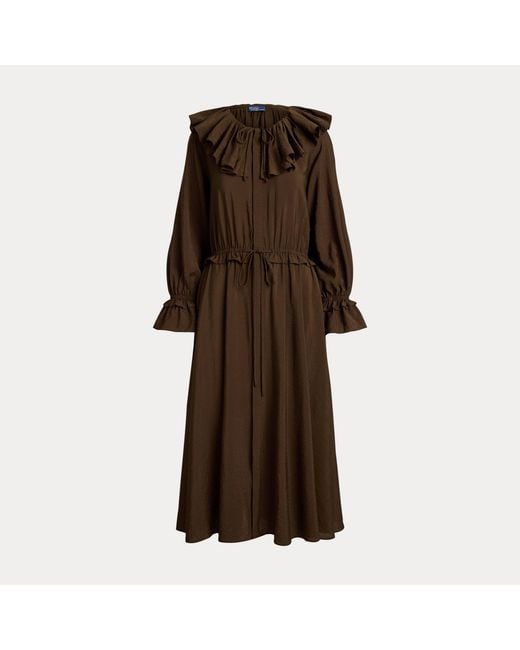 Polo Ralph Lauren Brown Ruffled Blouson Crepe Dress