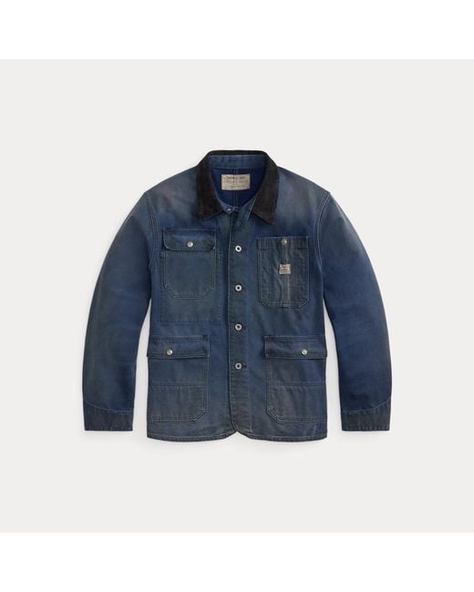 RRL Blue Canvas Corduroy-Collar Engineer Jacket for men