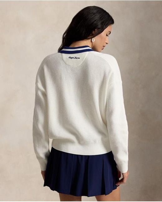 Polo Ralph Lauren White Wimbledon Cotton Polo-Collar Jumper