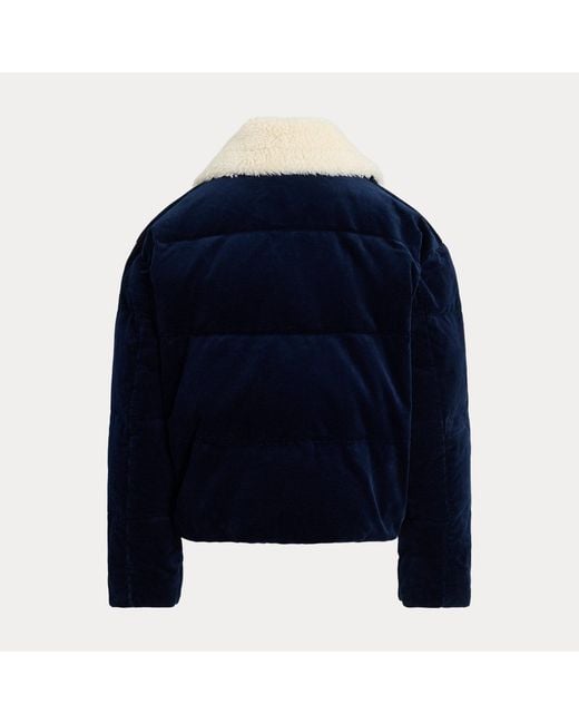 Polo Ralph Lauren Blue Fleece-Collar Corduroy Down Puffer