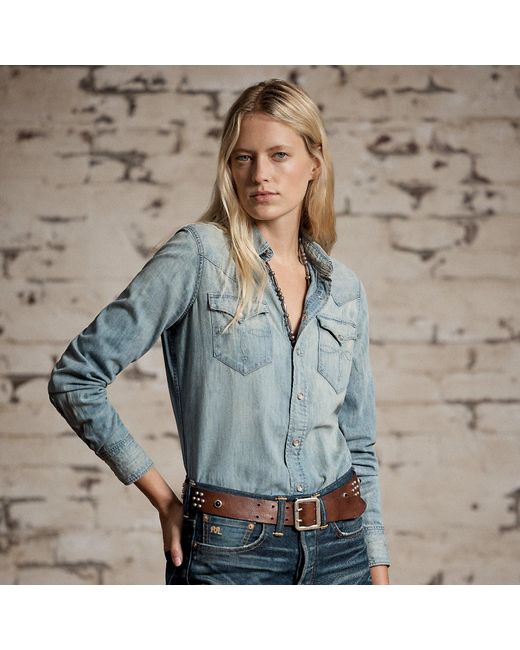 RRL Blue Denim Western Shirt