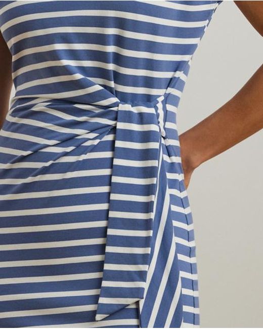 Ralph Lauren Gestreepte Jersey Jurk Met Strikceintuur in het Blue