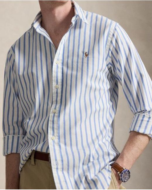 Polo Ralph Lauren Blue Custom Fit Striped Oxford Shirt for men