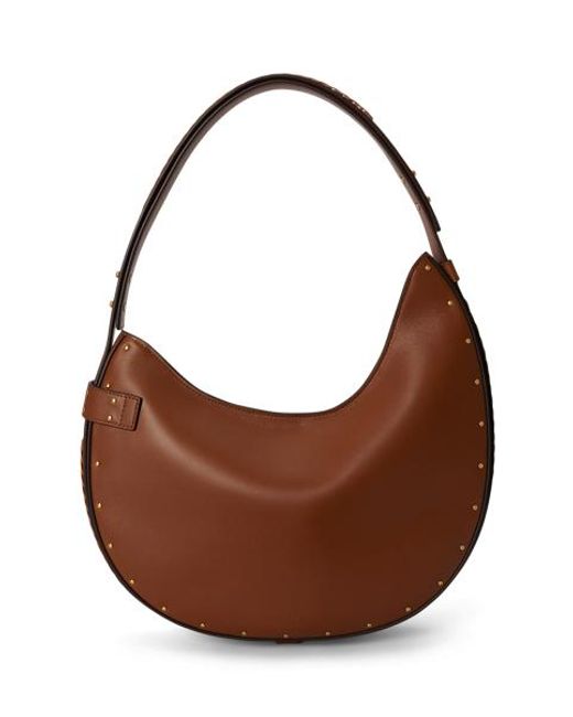 Ralph Lauren Brown Large Tasha Studded Leather Shoulder Bag