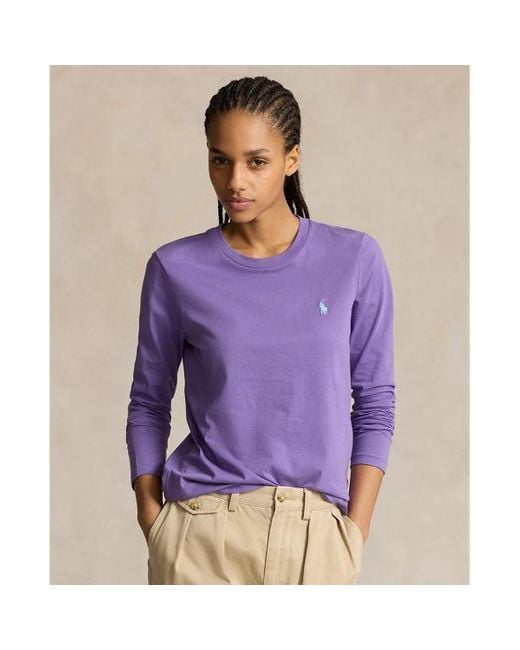 Polo Ralph Lauren Purple Long-sleeve Jersey Crewneck T-shirt