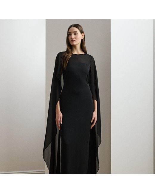 Ralph Lauren Black Cape Georgette Gown