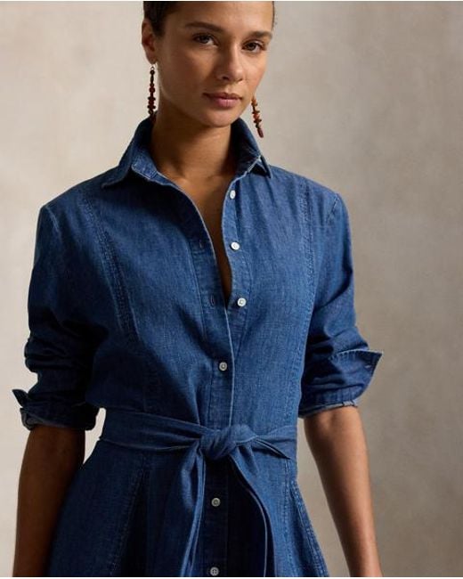 Ralph Lauren Blue Chambray Tie-Waist Shirtdress
