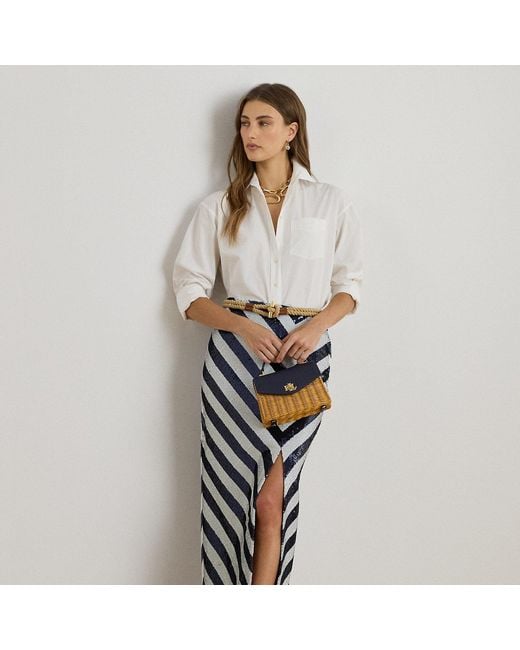 Ralph Lauren Blue Striped Sequined Pencil Midi Skirt
