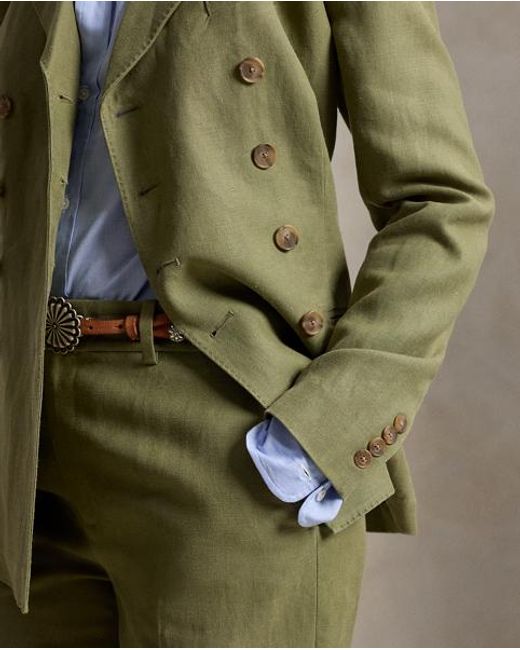 Polo Ralph Lauren Green Double-Breasted Hemp-Linen Blazer