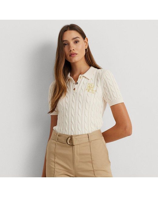 Lauren by Ralph Lauren Natural Petite Cable-knit Polo Sweater
