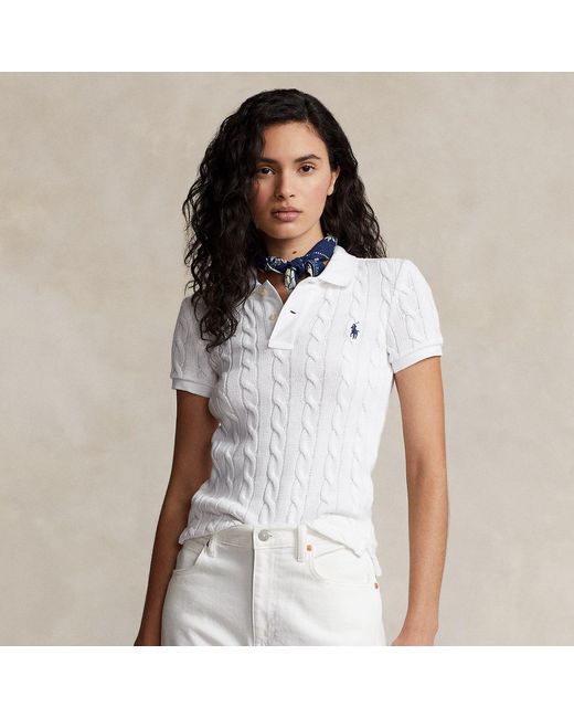 Polo Ralph Lauren White Cable-Knit Polo Shirt