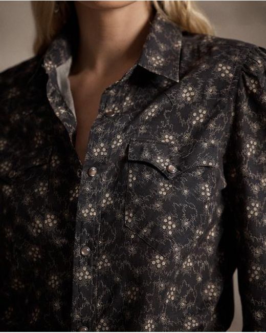 RRL Black Floral-Print Cotton Western Shirt
