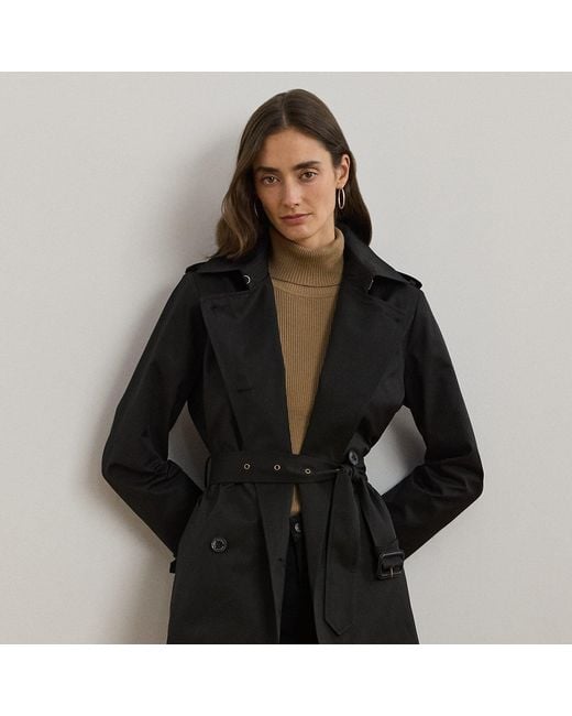 Ralph Lauren Black Zweireihiger Trenchcoat Mit Baumwolle