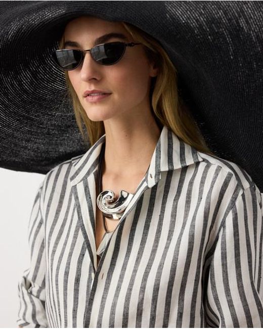 Ralph Lauren Black Capri Relaxed Fit Striped Linen Shirt