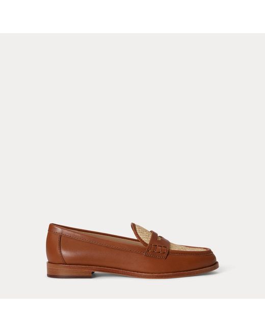 Ralph Lauren Brown Wynnie Leather & Raffia Loafer