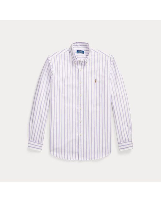 Polo Ralph Lauren White Custom Fit Striped Oxford Shirt for men