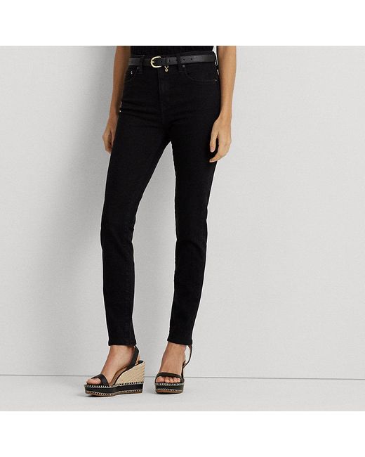 Lauren by Ralph Lauren Enkellange Skinny Jeans Met Hoge Taille in het Black