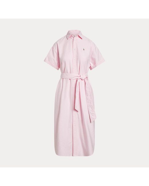Polo Ralph Lauren Pink Kurzärmliges Oxford-Hemdkleid mit Gürtel