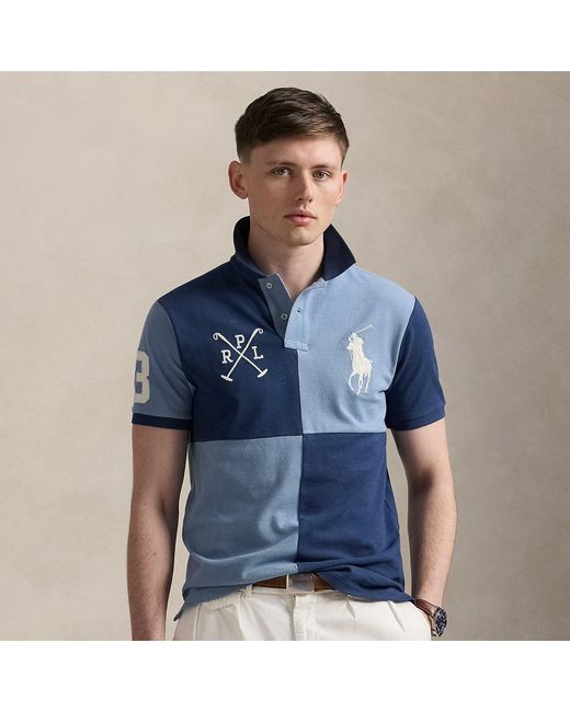 Ralph Lauren Blue Custom Slim Fit Big Pony Mesh Polo Shirt for men