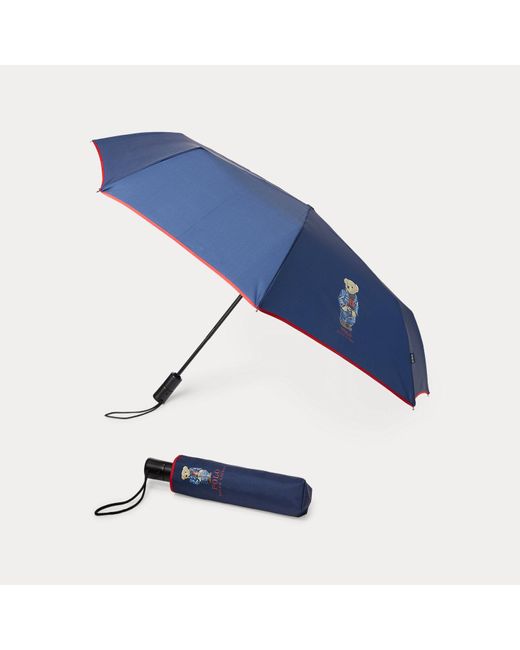 Ralph Lauren Blue Denim Polo Bear Collapsible Umbrella