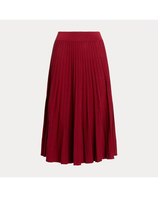 Polo Ralph Lauren Red Sunburst-pleated Cotton-blend Midi Skirt