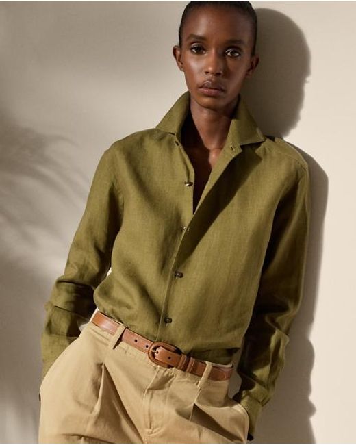 Ralph Lauren Green Relaxed-Fit Capri-Hemd Aus Leinen